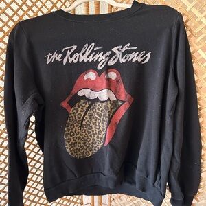 The Rolling Stones Black Crew Neck Sweater with Iconic Logo